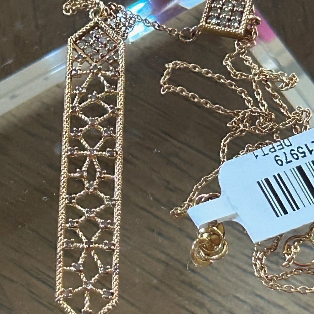 Rarities Carol Brodie 0.5 ctw CHAMPAGNE DIAMOND Lace Y Drop Necklace NWT - Picture 6 of 11